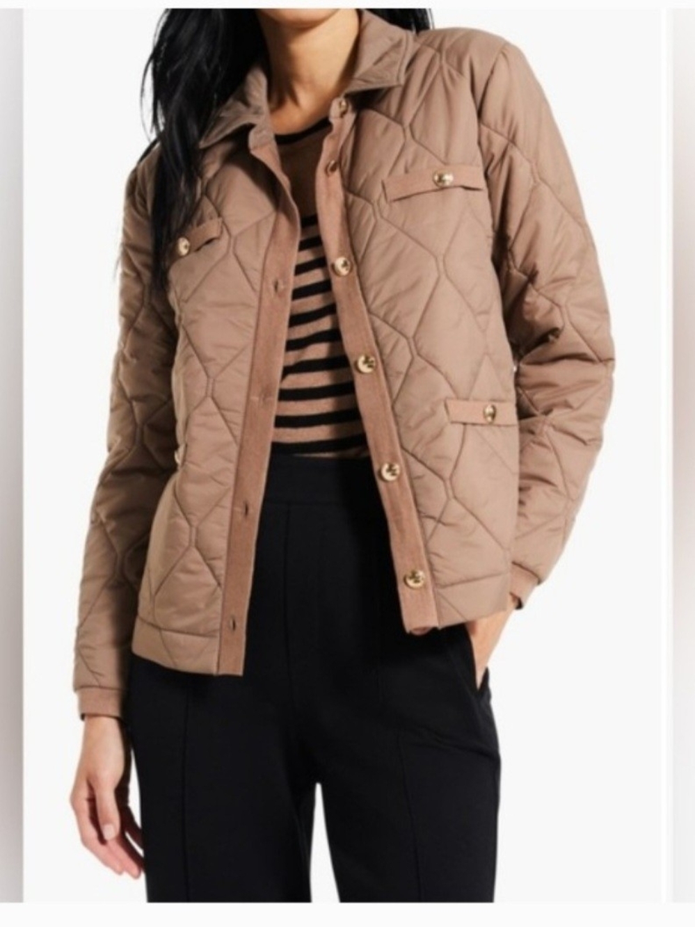 NIC+ZOE Quilted Button-Front Jacket in Taupe